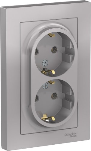 Розетка с заземлением Systeme Electric AtlasDesign 1-м. 2 мод. алюминий фото Розетка с заземлением Systeme Electric AtlasDesign 1-м. 2 мод. алюминий картинка